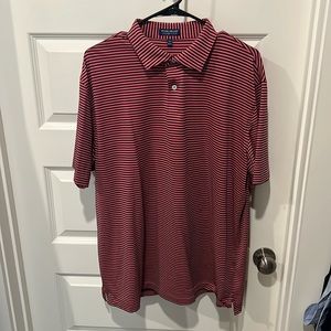 Men’s Peter Millar Polo - XL - Salmon in color with Navy Blue stripes